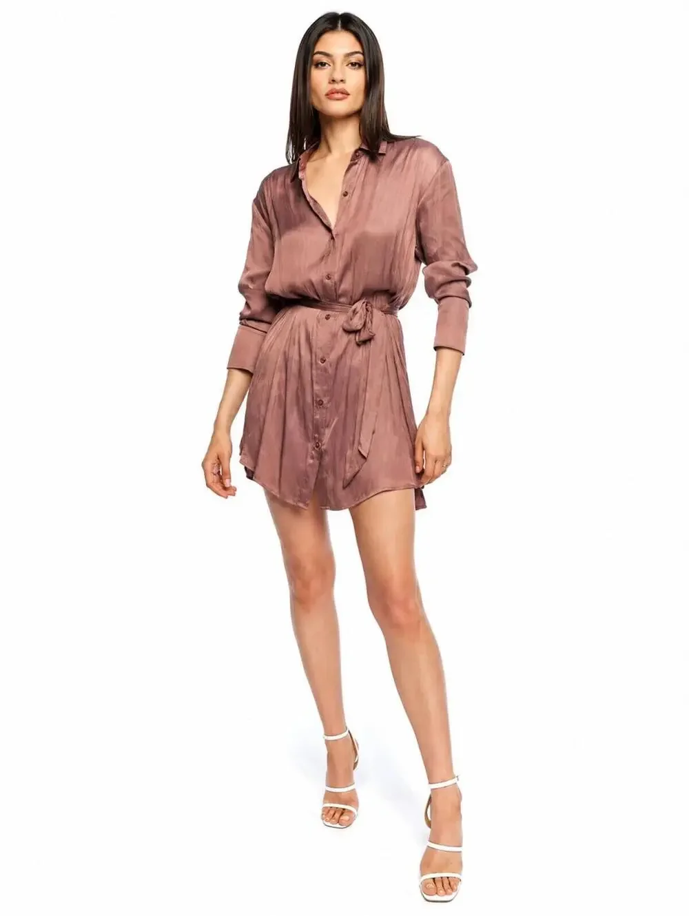 NWT Lblc The Label Carmen Silky Satin Shirt Dress Rose Size Large